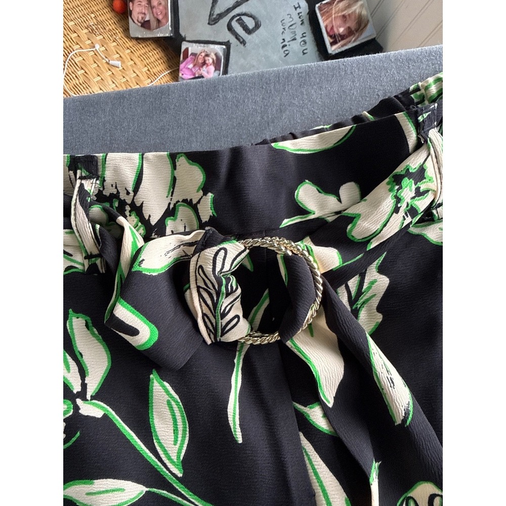 Eliane Rose Floral Wide Leg Belted Pants Black Green White Size Med NWT - Picture 3 of 5